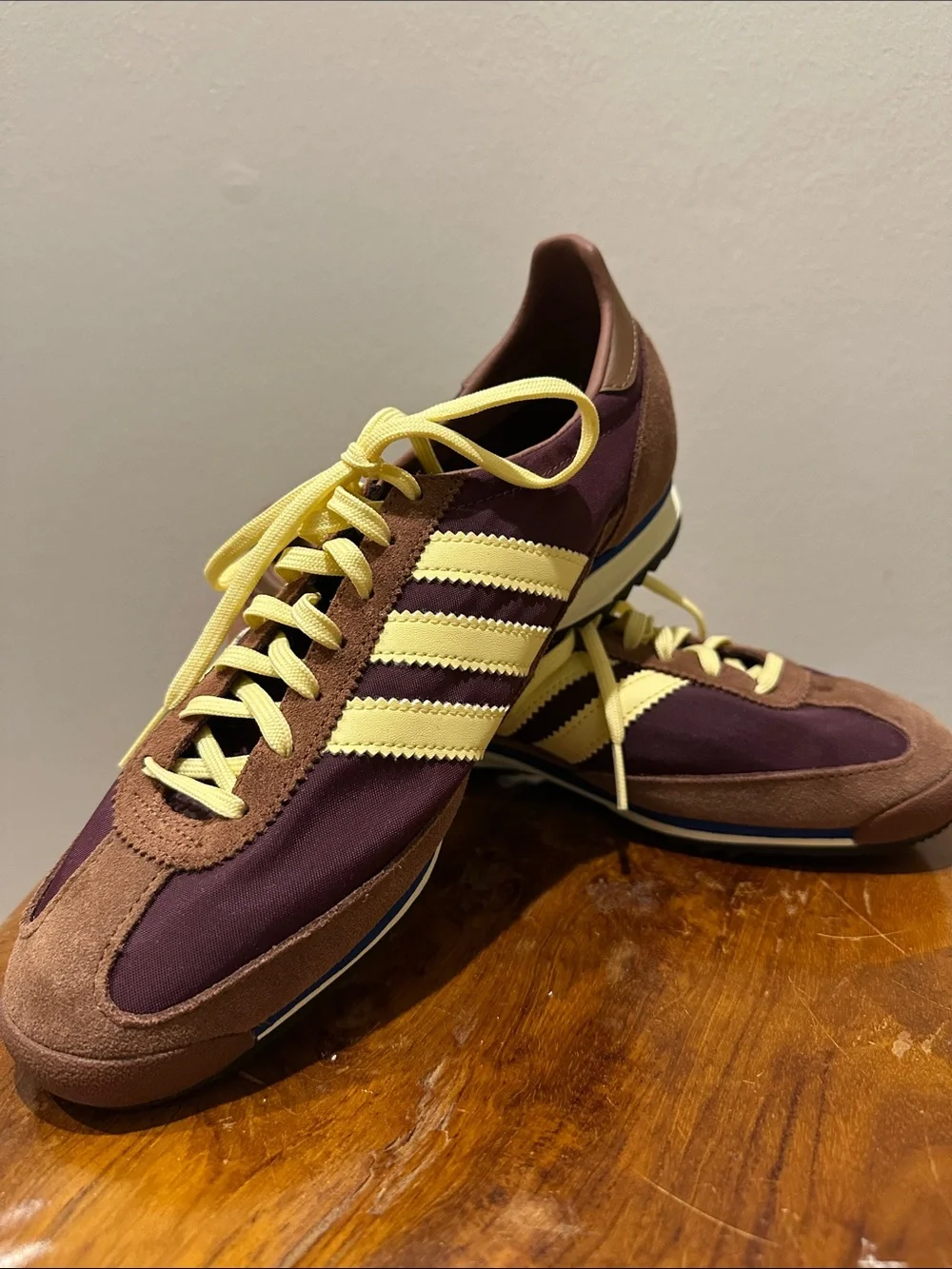 adidas Burgundy and Yellow Retro Runner Sneakers - Picture 1 of 7